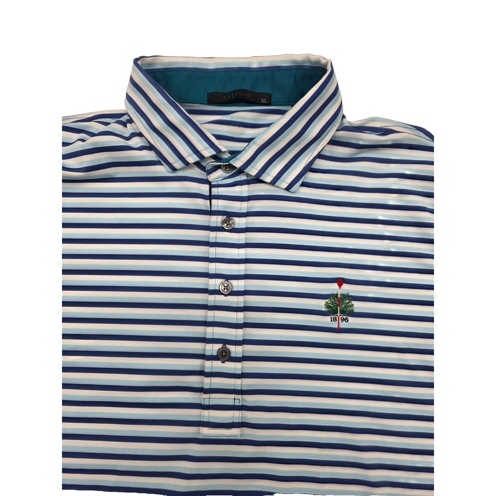 Greyson Shirt Men‎ XL Merion Golf Club Polo Stretch Blue Teal Stripe